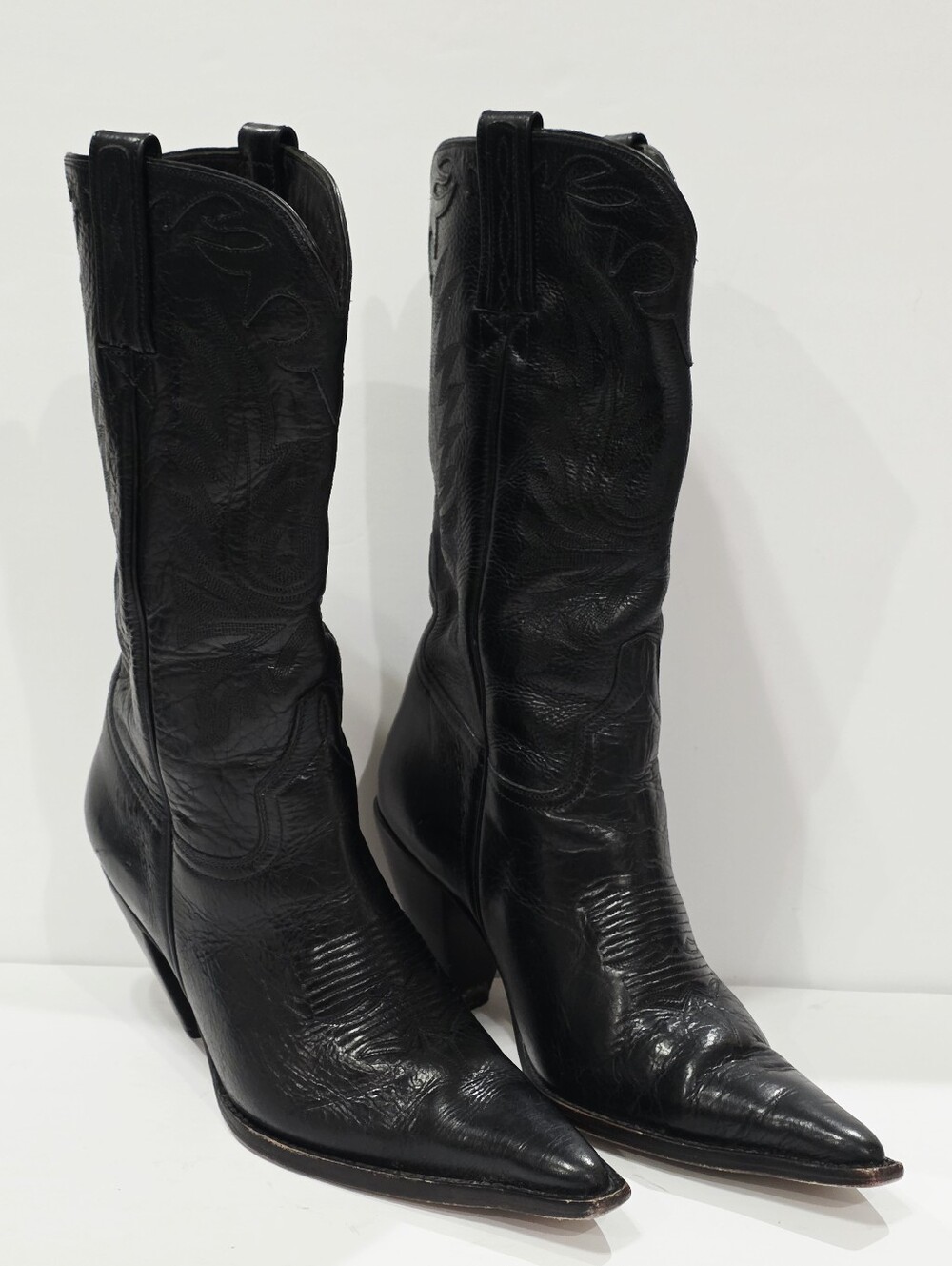 Charlie 1 Horse I4566 Lucchese Black Leather Boot Western Snip-Toe Calf 6 B Used - Picture 2 of 16